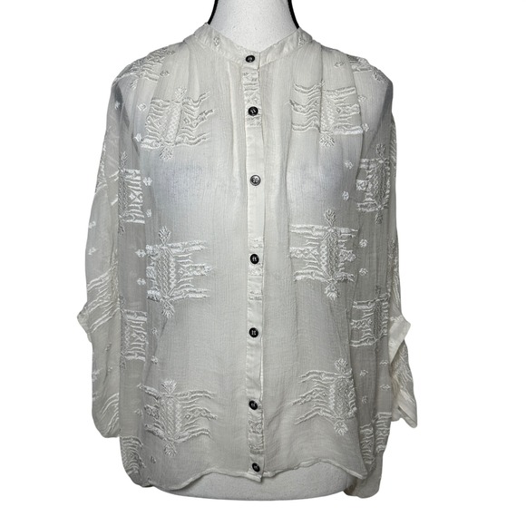 Twelfth Street by Cynthia Vincent Tops - Twelfth Street by Cynthia Vincent 100% Silk Embroidered Batwing Blouse Sheer S